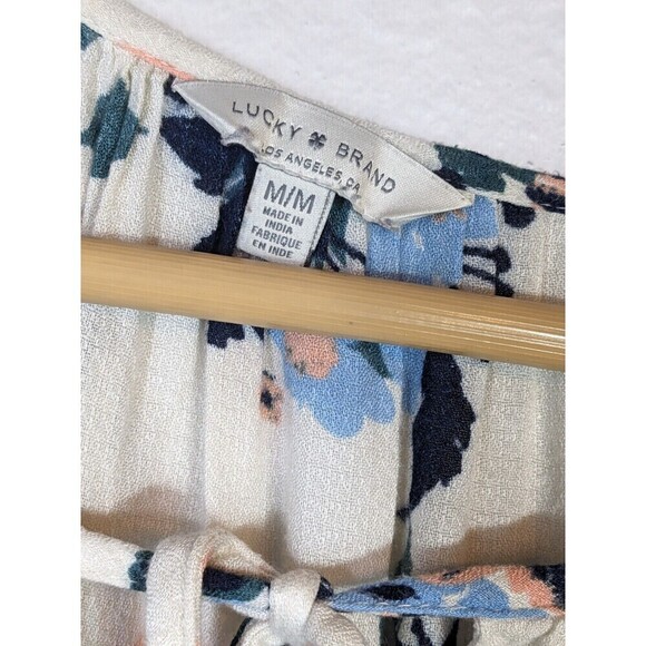 Lucky Brand White Blue Floral Top Medium Boho Blouse - Picture 3 of 5